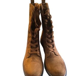Brown Suede Lace-Up Combat Boots Women’s Size 9 Side ZipAnkle Boots